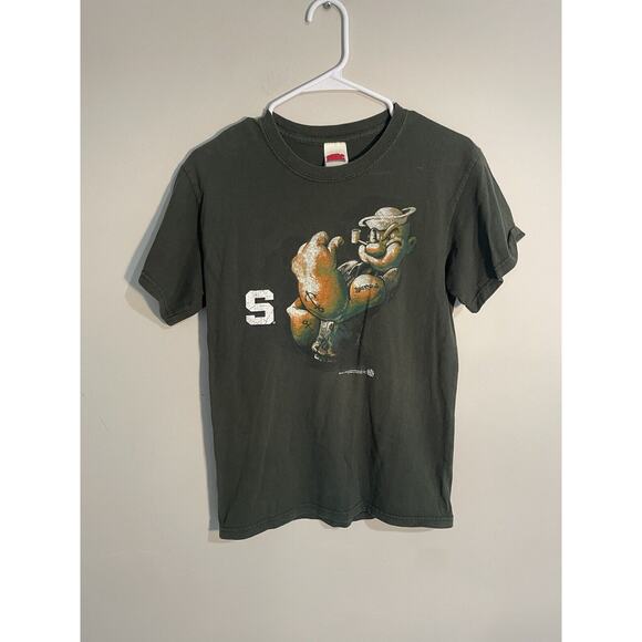 Michigan State Spartans Popeye T Shirt Top Unisex S Green Short Sleeve - Picture 1 of 8